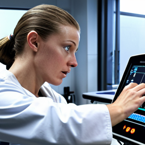 Home 15 **Athlete in lab:** A sports science laboratory setting. An athlete undergoing a VO2 max test. Modern equipment, data being recorded, scientist/researcher observing. Focus on physiological data collection.