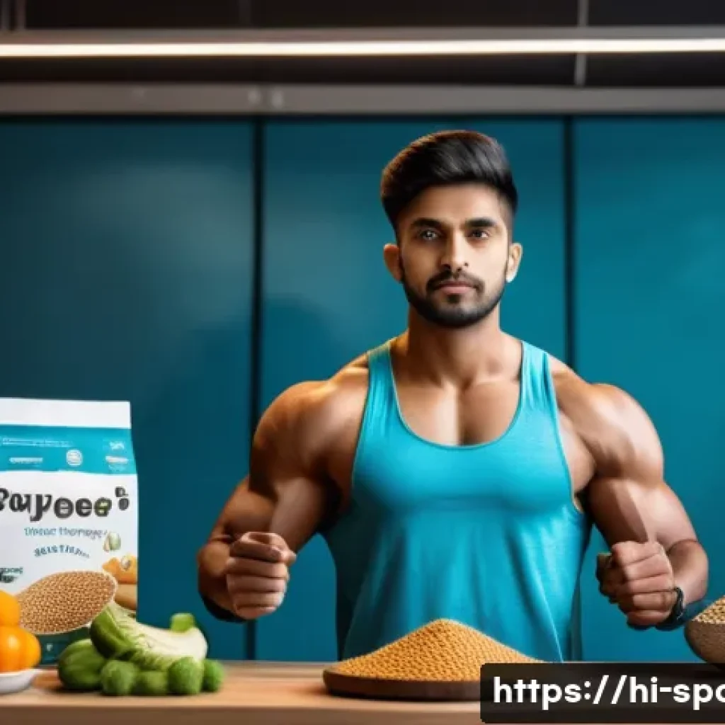 식사와 운동의 관계 - A detailed, vibrant scene of a young Indian man performing weight training in a modern gym, wearing ...