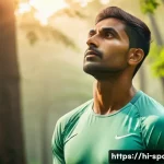 운동 선수의 스트레스 - A focused Indian male athlete in mid-20s wearing sportswear, practicing deep breathing exercises out...