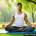 운동과 성과의 상관관계 - A serene early morning park scene featuring a young Indian man dressed in comfortable athletic wear ...