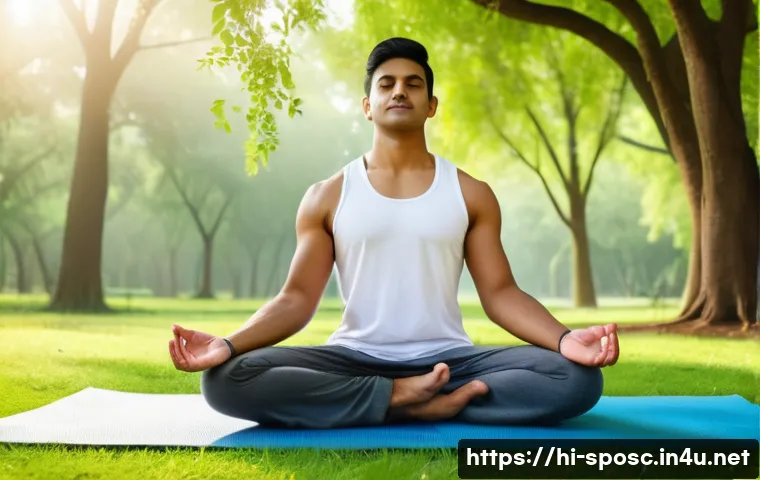 운동과 성과의 상관관계 - A serene early morning park scene featuring a young Indian man dressed in comfortable athletic wear ...