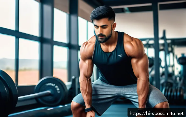 피지컬 트레이닝 과학적 접근 - A focused young Indian man performing a deep squat in a modern gym setting, wearing proper athletic ...