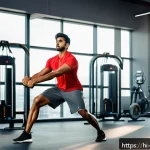 부상 예방 훈련 - A dynamic warm-up scene featuring a young Indian man in workout attire performing leg swings and arm...