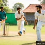 자아존중감과 스포츠 - A vibrant scene of a diverse group of young Indian adults playing cricket on a sunny day in a villag...