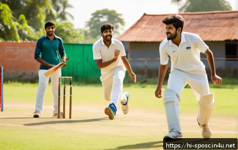자아존중감과 스포츠 - A vibrant scene of a diverse group of young Indian adults playing cricket on a sunny day in a villag...
