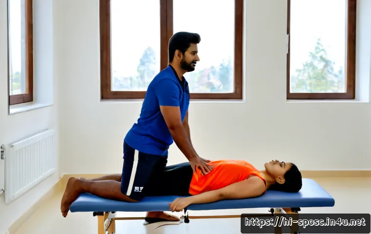 운동학 - Photorealistic kinesiology assessment in a modern rehabilitation clinic, Indian physiotherapist obse...